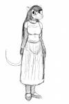 2018 2:3 american_opossum anthro big_breasts breasts clothing dress eyewear female glasses hair hi_res hladilnik long_hair looking_at_viewer mammal marsupial marylin_(hladilnik) monochrome shirt sketch smile solo standing topwear