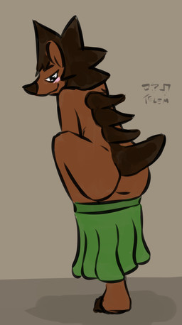 anthro back_spikes bedroom_eyes blush bottomwear brown_body brown_fur brown_hair butt clothing female fur green_bottomwear green_clothing green_skirt hair looking_at_viewer looking_back looking_back_at_viewer mohawk narrowed_eyes presenting presenting_hindquarters seductive skirt solo spikes spikes_(anatomy) undressing telem amialido_amdodo_(copyright) shielle_spineback mammal porcupine rodent 2026 absurd_res colored_sketch hi_res signature sketch