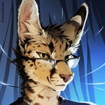 anthro brown_body brown_fur brown_hair eyewear fur glasses hair male solo yellow_eyes neotheta felid feline mammal serval 1:1 2021 bust_portrait digital_media_(artwork) portrait