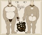 anthro banana_hammock butt feet fur male nipples pawpads solo tail tan_body tan_fur ryanburr ryan_(ryanburr) bear mammal ursine 6:5 hi_res model_sheet