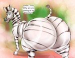 all_fours big_butt butt butt_focus dialogue feral huge_butt hyper hyper_butt looking_at_viewer looking_back male nude open_mouth presenting presenting_hindquarters raised_tail solo speech_bubble tail teeth text tongue wide_hips xtrent968 dreamworks madagascar_(series) marty_(madagascar) equid equine mammal zebra 2017 english_text