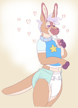 ageplay anthro beverage blue_clothing blue_diaper blue_topwear blush brown_body brown_fur closed_smile clothed clothing diaper drinking fur glistening glistening_eyes gradient_background hair heart_symbol holding_beverage holding_object infantilism male male_anthro mouth_closed roleplay short_hair simple_background smile solo standing tan_body tan_fur topwear wearing_diaper whiskers white_diaper white_hair hardscales species_request hi_res portrait three-quarter_portrait