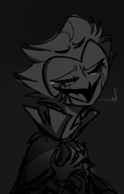 anthro bodily_fluids broken_heart clothing crying eyes_closed formal_clothing formal_wear grey_background hair male musical_note musical_symbol short_hair simple_background singing smile solo symbol tears teathekook hellaverse helluva_boss stolas_(helluva_boss) avian bird humanoid owl owl_demon hi_res monochrome