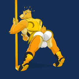 anthro balls briefs bulge butt clothing crown ear_piercing ear_ring genitals gold_(metal) gold_tooth headgear looking_back male muscular nipple_fetish nipple_piercing nipple_play nipple_pull nipple_ring nipple_ring_pull nipples pecs piercing pole raised_tail ring ring_piercing royalty smile solo tail topwear underwear vest conditional_dnp notkastar five_nights_at_freddy's scottgames golden_freddy_(fnaf) bear mammal 1:1 alpha_channel