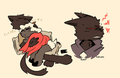 ambiguous_anthro ambiguous_gender anthro black_body black_fur cuddling cute_fangs duo eyes_closed fangs fur horn pillow red_eyes sleeping teeth white_body white_fur white_wool wool_(fur) rubyfunkey cult_of_the_lamb massive_monster_(studio) lamb_(cult_of_the_lamb) narinder bovid caprine domestic_cat felid feline felis mammal sheep 2024 digital_drawing_(artwork) digital_media_(artwork) hi_res