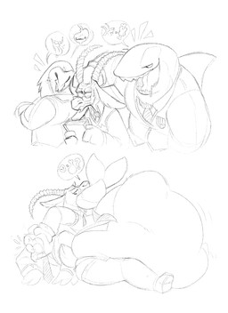 abdominal_bulge accessory annoyed anthro beak belly big_belly bloated bodily_fluids bottomwear bovid_horn caprine_horn clothing drooling feathers fin goat_horn group horn huge_belly imminent_death imminent_digestion imminent_vore jacket long_ears male necktie oral_vore pants pinned predator/prey role_reversal saliva school_uniform sharp_teeth shirt size_difference smile smug speech_bubble student taunting teacher teacher_and_student teeth topwear trio uniform unwilling_prey vest vore worried boot_(artist) montana_(boot) aquatic avian bird bovid caprine cetacean dolphin goat mammal oceanic_dolphin orca owl toothed_whale 2018 black_and_white hi_res monochrome sketch