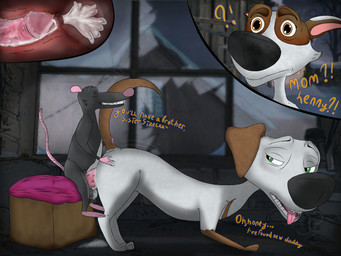 animal_genitalia animal_vulva big_penis blurred_background bodily_fluids canine_genitalia canine_vulva cum cum_inside dialogue female feral first_person_view genital_fluids genitals group group_sex licking looking_at_another looking_at_viewer male male/female penis sex smile talking_to_another threesome tongue tongue_out trio udbebu lenny_(space_dogs) snezhinka_(space_dogs) strelka mammal murid murine rat rodent 4:3 absurd_res hi_res