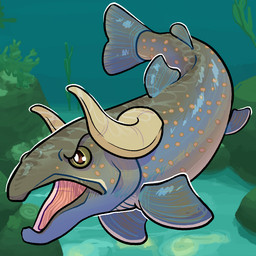 ambiguous_gender dorsal_fin feral fin horn markings open_mouth solo spots spotted_body tail tail_fin underwater water flamingpickle bull_trout fish marine trout 1:1