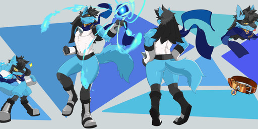 anthro aura boots clothing collar ear_piercing ear_ring footwear fur gloves handwear male multicolored_body multicolored_fur piercing ring_piercing scarf shoes solo yellow_eyes haozhufu nintendo pokemon fan_character foofy_(foofybluedoggo) canid canine generation_4_pokemon lucario mammal pokemon_(species) riolu absurd_res hi_res