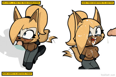 after_sex anthro blush bodily_fluids breasts clothed clothing cum cum_in_hair cum_in_mouth cum_inside cum_on_face cum_on_tongue cumshot dialogue ejaculation elbow_pads fangs fellatio female genital_fluids genitals hair hands_behind_back happy happy_sex knee_pads kneeling kneeling_oral_position looking_at_another male male/female motion_lines offscreen_character open_mouth oral penile penis ponytail saliva saliva_on_penis sex smile tail tail_motion tailwag teeth text tongue topless topwear realdash idw_publishing sega sonic_the_hedgehog_(comics) sonic_the_hedgehog_(idw) sonic_the_hedgehog_(series) slinger_the_ocelot whisper_the_wolf canid canine canis felid feline leopardus mammal ocelot wolf 2026 3:2 digital_media_(artwork) english_text hi_res signature