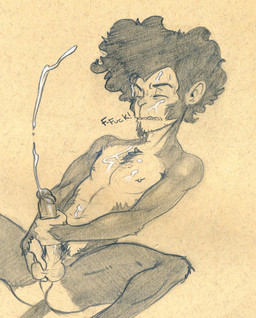 anthro armpit_hair ball_fondling balls bodily_fluids body_hair chest_hair cum cum_on_face cum_on_own_face cum_on_self cumshot ejaculation erection eyes_closed fondling foreskin genital_fluids genitals humanoid_genitalia humanoid_penis male nipples orgasm pecs penis perineum reclining retracted_foreskin scrunchy_face slim solo text vein veiny_penis tush_(artist) haplorhine mammal monkey primate english_text graphite_(artwork) hi_res monochrome traditional_media_(artwork)