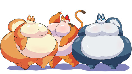 accessory anthro belly belly_overhang big_belly big_breasts big_butt big_cheeks big_moobs black_nose blue_body blue_ears blue_eyes blue_sclera blue_tail blush body_blush bow_ribbon breast_blush breasts brown_tail_tip butt chubby_cheeks dipstick_tail eyes_closed female front_view gesture green_eyes group hair_accessory hair_bow hair_ribbon hand_gesture huge_belly huge_breasts huge_butt huge_moobs huge_thighs hyper hyper_belly hyper_breasts hyper_butt hyper_moobs hyper_thighs looking_at_viewer male markings moob_blush moobs morbidly_obese morbidly_obese_anthro morbidly_obese_female morbidly_obese_male multicolored_body obese obese_anthro obese_female obese_male one_eye_closed orange_body orange_ears orange_tail overweight overweight_anthro overweight_female overweight_male pink_nose pink_tongue red_bow red_hair_bow ribbons simple_background smile smiling_at_viewer tail tail_markings tan_body tan_inner_ear tan_tail thick_thighs three-quarter_view tongue tongue_out trio two_tone_body two_tone_tail v_sign white_background white_body white_inner_ear white_tail wink winking_at_viewer adansin fede_(adansin) julia_(adansin) luna_(adansin) canid canine canis domestic_cat domestic_dog felid feline felis husky mammal nordic_sled_dog shiba_inu spitz 2024 cel_shading colored digital_media_(artwork) hi_res shaded