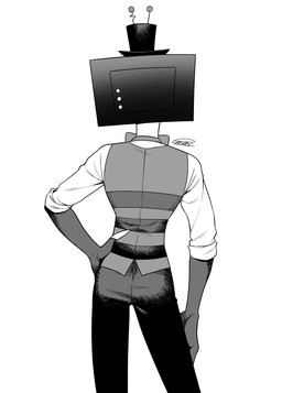 clothed clothing electronics for_a_head hand_on_hip hat headgear headwear male not_furry rear_view screen screen_face simple_background solo television top_hat white_background enaic31 hazbin_hotel hellaverse vox_(hazbin_hotel) demon demon_humanoid humanoid object_head screen_head tv_head absurd_res hi_res monochrome