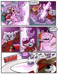 6_panel_comic absurd_res aged_down anthro blockage_(layout) bodily_fluids bruno_(ceehaz) canid canine canis ceehaz child colored_fire comic damage_numbers dog_knight_rpg domestic_dog duo female fire floating_skull fur glowing glowing_eyes hi_res horizontal_blockage maci_(ceehaz) male mammal melee_weapon nordic_sled_dog orange_body orange_fur pomeranian purple_fire samoyed spitz sword tears weapon white_body white_fur young