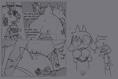 anthro anthro_on_anthro anthro_penetrated anthro_penetrating anthro_penetrating_anthro anus butt chain dialogue duo facepalm forced genitals humanoid_genitalia humanoid_penis male male/male male_penetrated male_penetrating male_penetrating_male penetration penis rape sex text bravobunny bovid caprine goat mammal comic english_text greyscale hi_res monochrome