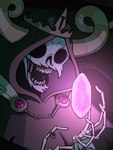 ambiguous_gender anterior_nasal_aperture body_horror bone cape clothing crown crystal curled_horn dress duo female gem glowing hair headgear hooded_cloak horn horror_(theme) long_hair micro skeleton teeth trapped discount-supervillain animated_skeleton human humanoid lich mammal undead hi_res