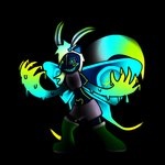 antennae_(anatomy) anthro biohazard_symbol clothing female glowing glowing_antennae glowing_arms glowing_eyes glowing_hair glowing_wings hair hazard_symbol sharp_teeth solo symbol symbol_on_wings teeth wings shyblueskunk arthropod goo_creature insect lepidopteran mammal mephitid moth skunk 1:1