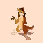 anthro big_feet brown_body brown_fur feet fur green_eyes happy male paws simple_background smile solo toony gangstaguru bundadingy canid canine canis dingo mammal 1:1 hi_res