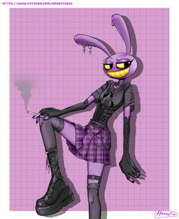 anthro blush blush_lines clothed clothing crossdressing crossdressing_male femboy feminization footwear handwear long_ears male purple_body purple_skin shoes smile solo teeth text yellow_eyes yellow_sclera hornyfudge glitch_productions the_amazing_digital_circus jax_(tadc) lagomorph leporid mammal rabbit absurd_res hi_res url