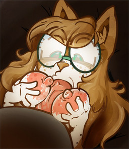 anthro areola big_areola big_breasts big_nipples breast_play breasts duo eyelashes eyewear faceless_character fellatio female freckled_arms freckled_breasts freckled_face freckles fur genitals glasses green_eyes hair holding_breast long_hair male male/female nerd nipples nude nude_anthro nude_female offscreen_character oral orange_body orange_fur orange_hair penile penis sex titfuck vein veiny_penis scott_ramsoomair vglewds vg_cats april_(vg_cats) domestic_cat felid feline felis mammal