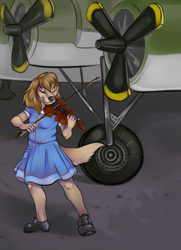 aircraft airplane anthro blind bomber bottomwear bow_(stringed_instrument) bowed_string_instrument clothing disability female holding_object music musical_instrument playing_music playing_violin propeller skirt solo string_instrument tail vehicle violin demicoeur maggie_(annamarie) bird_dog canid canine canis domestic_dog hunting_dog mammal spaniel digital_media_(artwork)