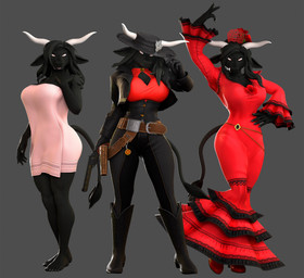 5_fingers 5_toes anthro barefoot black_body black_fur black_hair boots bottomwear breasts clothed clothed_anthro clothed_female clothing coat cowboy_boots dress feet female fingers footwear fur gun hair handgun hat headgear headwear high_heels horn humanoid_feet humanoid_hands pants plantigrade ranged_weapon revolver shirt shoes solo toes topwear towel towel_only weapon petruz petruz_(modeler) mercedes_(petruz) bovid bovine cattle mammal 3d_(artwork) blender_(artwork) digital_media_(artwork) hi_res