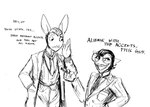 2024 american_opossum anthro black_and_white clothed clothing crossdressing dialogue english_text facial_hair female hand_in_pocket hi_res hladilnik lagomorph leporid mammal marsupial marylin_(hladilnik) monochrome mustache necktie pockets pro_bun_(hladilnik) rabbit sketch slicked_back_hair suit text topwear vest