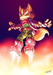 anthro boots clothing flying footwear gloves handwear headgear jacket male rocket_boots shoes solo topwear john_fell nintendo star_fox fox_mccloud canid canine fox mammal