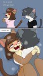 angry anthro bad_english blush bodily_fluids duo female male male/female nude saliva saliva_string sulking pencil_bolt domestic_cat felid feline felis mammal absurd_res comic hi_res