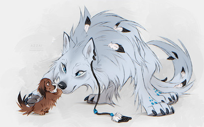 age_difference ambiguous_gender black_claws black_nose blue_eyes brown_body brown_eyes brown_fur claws dipstick_tail duo ear_piercing eye_contact feathers female feral fur grey_pawpads larger_female looking_at_another markings older_female open_mouth pawpads piercing simple_background sitting size_difference smaller_ambiguous smile smiling_at_another snout tail tail_markings young young_ambiguous younger_ambiguous azzai canid canine canis domestic_dog mammal wolf 16:10 colored colored_sketch digital_drawing_(artwork) digital_media_(artwork) shaded sketch widescreen