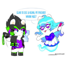 amethyst_(gem) anthro asking_another belt black_clothing black_hair black_handwear black_jacket black_mittens black_topwear blue_body blue_eyes blue_hair clothed clothed_anthro clothed_female clothing dialogue duo ear_piercing eye_contact eyebrows eyelashes featureless_crotch female female_anthro fur gem green_belt green_eyebrows green_hair hair half-closed_eyes handwear holding_melee_weapon holding_object holding_sword holding_weapon jacket legless light long_ears long_hair looking_at_another melee_weapon mitten_hands mittens motion_lines multicolored_body narrowed_eyes noseless open_belt open_clothing open_jacket open_topwear pantsless_anthro pantsless_female piercing pink_tongue playful purple_clothing purple_ear_piercing purple_shirt purple_topwear shirt short_hair simple_background spiky_hair standing sword tan_inner_ear text thick_eyebrows tongue tongue_out topwear torn_clothing torn_shirt torn_topwear translucent translucent_body two_tone_body weapon white_background white_body white_fur jooniethenight mario_bros mario_plus_rabbids_sparks_of_hope nintendo raving_rabbids rayman_(series) ubisoft edge_(mario_plus_rabbids) midnite_(mario_plus_rabbids) ghost hybrid lagomorph mammal rabbid spirit 1:1 2023 colored crossover digital_drawing_(artwork) digital_media_(artwork) english_description english_text hi_res lighting shaded