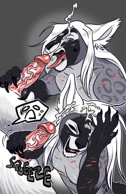 accident angry annoyed anthro balls black_nose black_teeth bodily_fluids claws cum cum_in_eye cum_on_face cumshot duo ejaculation erection facial_hair facial_markings finger_claws fingers foreskin fur genital_fluids genitals grey_body grey_fur grey_sclera hair handjob head_markings heart_symbol humanoid_genitalia humanoid_penis licking long_hair male male/male markings mask_(marking) mastectomy_scar mole_(marking) motion_lines nude open_mouth oral penile penis penis_lick penis_squeeze pupils scar scars_all_over sex simple_background speech_bubble spots spotted_markings surprised teeth text tongue tongue_out vein veiny_penis white_body white_fur white_hair white_pupils ch40t1c kuro_(ch40t1c) zero_(ch40t1c) ambiguous_species genet hybrid long-tailed_weasel mammal mustelid musteline true_musteline viverrid weasel digital_media_(artwork) english_text hi_res sequence shaded trans_(lore) trans_man_(lore)