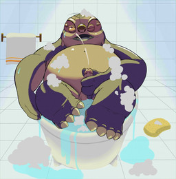 4_eyes 4_fingers 4_toes balls bath bathroom bathtub bodily_fluids claw_foot_bathtub cum cumshot ejaculation feet fingers genital_fluids genitals humanoid_genitalia humanoid_penis looking_pleasured male masturbation multi_eye narrowed_eyes navel obese obese_male one_eye_closed open_mouth open_smile orgasm orgasm_face overweight overweight_male penile penile_masturbation penis purple_body purple_skin smile solo sponge toes towel wet yellow_sclera themorghull disney lilo_and_stitch jumba_jookiba alien kweltikwan 2019 digital_media_(artwork) hi_res