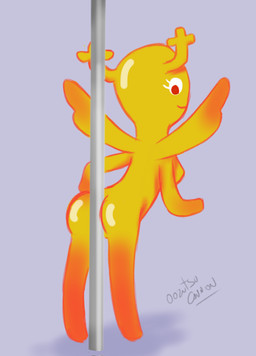 antlers breasts butt dancing female horn looking_back not_furry pole pole_dancing side_boob smile solo stripper_pole wings yellow_body yellow_skin oozutsu_cannon cartoon_network the_amazing_world_of_gumball penny_fitzgerald fairy absurd_res hi_res