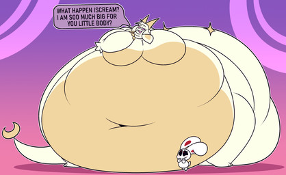 anthro belly belly_overhang big_belly big_breasts big_butt big_cheeks black_eyebrows black_sclera blush breasts butt chubby_cheeks deep_navel dialogue duo eyebrows female hair horn huge_belly huge_breasts huge_butt huge_cheeks huge_thighs hyper hyper_belly hyper_breasts hyper_butt hyper_thighs male morbidly_obese morbidly_obese_anthro morbidly_obese_female multicolored_body navel obese obese_anthro obese_female open_mouth open_smile overweight overweight_anthro overweight_female pink_eyes pink_mouth purple_background red_eyes red_inner_ear romantic romantic_couple scut_tail short_tail simple_background size_difference smile speech_bubble tail talking_to_another tan_body tan_horn tan_inner_ear text thick_thighs three-quarter_view two_tone_body white_body white_ears white_hair white_tail xavier-exevier3d chikn_nuggit mythology fwench_fwy_(chikn_nuggit) iscream_(chikn_nuggit) dragon lagomorph leporid mammal mythological_creature mythological_scalie rabbit scalie 2022 absurd_res colored digital_media_(artwork) english_text flat_colors hi_res nonbinary_(lore)