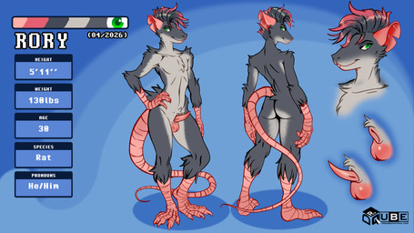 androgynous anthro balls black_hair femboy front_view fur genitals green_eyes hair hand_on_hip looking_at_viewer male medium_penis penis pink_balls pink_hair pink_penis rear_view smile smiling_at_viewer solo standing tail tapering_penis tapering_tail text white_body white_fur drqube mammal murid murine rat rodent 16:9 absurd_res hi_res model_sheet portrait widescreen