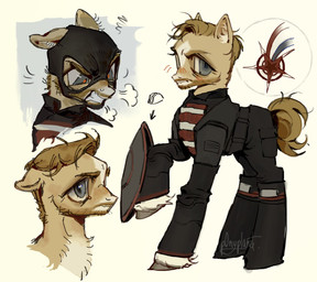 angry beard black_bottomwear black_clothing black_pants blush blush_lines bottomwear brown_hair brown_tail clenched_teeth clothing cutie_mark facial_hair feral feralized fetlocks fur grey_eyes hair holding_object holding_shield hooves inner_ear_fluff long_sleeves looking_at_viewer male mask pants ponification quadruped shield short_hair simple_background solo tail tan_body tan_fur teeth tuft unguligrade white_background p0nyplanet hasbro marvel my_little_pony thunderbolts_(film) john_walker_(marvel) earth_pony equid equine horse mammal pony digital_drawing_(artwork) digital_media_(artwork) full-length_portrait hi_res portrait watermark