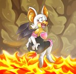 anthro armor armwear breastplate burning burnt_clothing butt butt_on_fire clothing elbow_gloves exposed_underwear female fire gloves hand_on_butt handwear lava membrane_(anatomy) membranous_wings open_mouth pain skinsuit solo spandex tight_clothing wings yolin sega sonic_the_hedgehog_(series) rouge_the_bat bat mammal