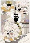 5_fingers anthro black_nose clothed clothing dialogue duo female fingers fur hair male male/female smile text white_body white_fur ozzymandy canid canine canis domestic_dog mammal 2025 absurd_res comic digital_drawing_(artwork) digital_media_(artwork) english_text hi_res