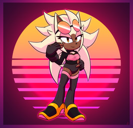 breasts brown_body brown_fur clothing eyewear eyewear_on_head female footwear fur glasses glasses_on_head gloves hair handwear high_heels orange_eyes shoes short_hair simple_background small_breasts small_tail socks solo tail thick_thighs vaporwave xxkenthewolfxx sega sonic_the_hedgehog_(series) fan_character eulipotyphlan hedgehog mammal absurd_res hi_res
