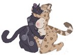 anthro bodily_fluids bodypaint breasts duo feet female female/female fingering fur multicolored_body navel nipples nude nude_fight nude_wrestling simple_background sweat tail wrestling banoncat felid feline felis mammal pantherine hi_res