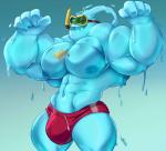 abs big_muscles blue_body bulge clothing huge_muscles male muscular muscular_humanoid muscular_male nipples open_mouth pecs red_clothing simple_background snorkel solo speedo standing swimwear demondragoncyan gasaiv league_of_legends riot_games tencent zac_(lol) fish goo_creature humanoid marine 2019 hi_res