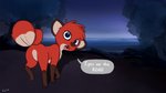 butt dialogue female feral fur looking_at_viewer night red_body red_fur solo speech_bubble talking_to_viewer kettukarkki jungledyret_hugo rita_(jungledyret) canid canine fox mammal 16:9 2020 hi_res widescreen