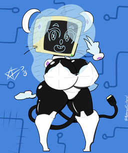 anthro armless big_breasts breasts cable female floating_hands gesture hand_gesture holographic huge_breasts looking_at_viewer machine screen screen_face smile solo thick_thighs v_sign nohmad american_opossum mammal marsupial robot 5:6 hi_res