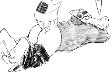 anthro beanie blush bottomwear bottomwear_down butt clothed clothing electronics hat headgear headphones headwear hoodie looking_back lying male on_front pants pants_down partially_clothed presenting presenting_hindquarters prosthetic prosthetic_limb prosthetic_tail raised_tail solo tail topwear banana_da_boi lethal_league latch crocodile crocodilian reptile scalie 2018 hi_res