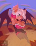 anthro detailed_background ear_piercing ear_ring female flying fur looking_at_viewer outside piercing ring_piercing solo thick_thighs wasteland radaq sega sonic_the_hedgehog_(series) rouge_the_bat bat mammal absurd_res hi_res