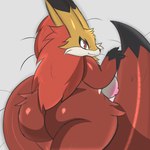 absurd_res animal_humanoid anthro areola ass_up big_butt breasts butt butt_focus canid canid_humanoid canine canine_humanoid curvy_figure dakimakura_design dakimakura_pose delphox erect_nipples female female/female fox fox_humanoid generation_6_pokemon hair head_tuft hi_res humanoid long_ears long_hair looking_at_viewer mammal mammal_humanoid matching_hair/eyes miyang_draws! nintendo nipples pokemon pokemon_(species) rear_view red_eyes red_hair side_belly side_boob side_view simple_background smile solo tail thick_thighs tuft voluptuous wide_hips