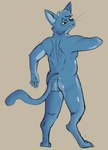 anthro back_muscles blue_body blue_fur butt fur looking_back male sketchy solo tail blueguylie domestic_cat felid feline felis mammal absurd_res hi_res