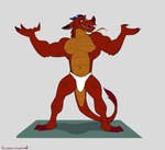 anthro biceps bulge claws clothed clothing detailed_bulge fangs genital_outline male muscular navel pecs penis_outline smile solo standing tail teeth topless underwear genericboxhead disney mulan_(1998) mythology mushu_(disney) dragon eastern_dragon mythological_creature mythological_scalie scalie hi_res