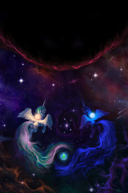 blue_body blue_eyes blue_feathers blue_fur blue_hair cutie_mark duo earth feathered_wings feathers female feral fur glowing hair horn long_hair moon multicolored_hair planet purple_eyes royalty space star sun white_body white_feathers white_fur wings assasinmonkey friendship_is_magic hasbro my_little_pony mythology princess_celestia_(mlp) princess_luna_(mlp) equid equine mammal mythological_creature mythological_equine winged_unicorn 2:3 digital_media_(artwork) digital_painting_(artwork) hi_res painting_(artwork)